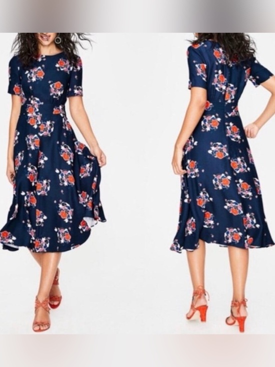 Boden Dresses & Skirts - Boden Ruth Navy Floral A-Line Midi Dress - Size 8
